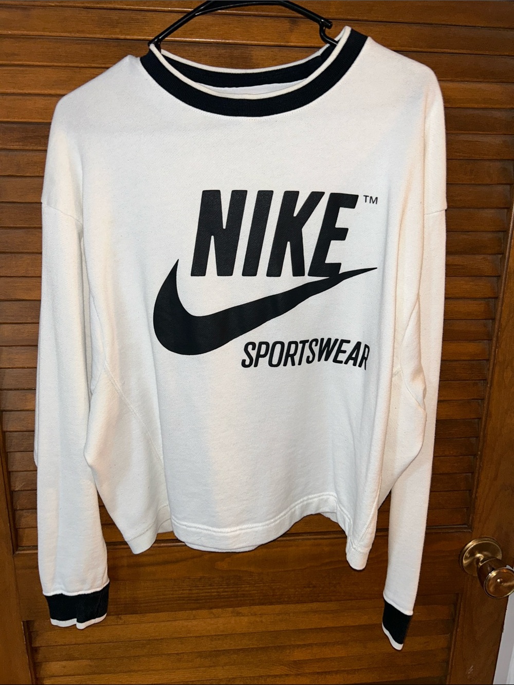 Nike White Crewneck Sweatshirt with Black Logo Trim